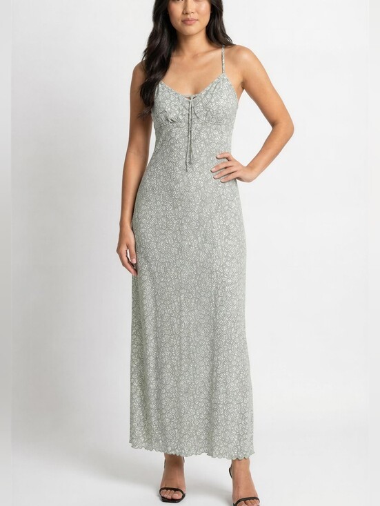 Dresses & Skirts - Cottagecore Sage Green Floral Strappy Maxi Dress